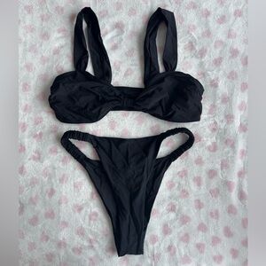 Black Soft Strap Ruched Bikini Set